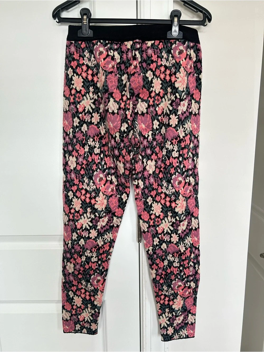 Zara Black Leggings with Pink Floral Print